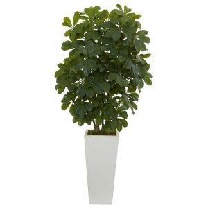 Floor Plants | 40" ScheffleraArtificial Plant in White Vase (Real Touch) Artificial Plants Floor Plants