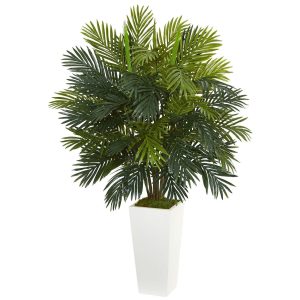 Floor Plants | 45" Areca Palm Artificial Plant in White Tower Planter" Artificial Plants Floor Plants