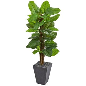 Floor Plants | 5' Large Leaf Philodendron Artificial Plant in Slate Planter (Real Touch) Artificial Plants Floor Plants