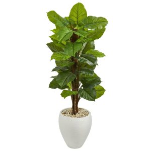 Floor Plants | 5' Large Leaf Philodendron Artificial Plant in White Oval Planter (Real Touch) Artificial Plants Floor Plants