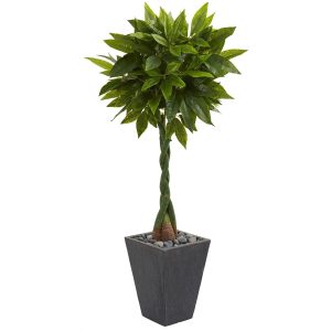 Floor Plants | 5' Money Artificial Tree in Slate Planter (Real Touch) Artificial Plants Floor Plants