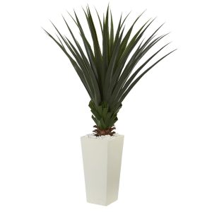 Floor Plants | 5' Spiky Agave Artificial Plant in White Tower Planter Artificial Plants Floor Plants