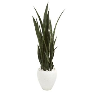 Floor Plants | 51" Sansevieria Artificial Plant in White Planter Artificial Plants Floor Plants