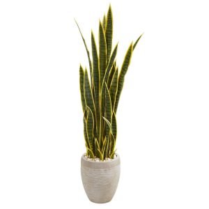 Floor Plants | 52" Sansevieria Artificial Plant in Sand Colored Planter Artificial Plants Floor Plants