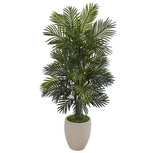 Floor Plants | 53" Areca Palm Artificial Plant in Sand Colored Planter Artificial Plants Floor Plants