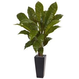 Floor Plants | 54" Birdsnest Plant in Black Tower Planter Artificial Plants Floor Plants