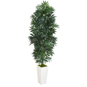 Floor Plants | 5’ Bamboo Palm Artificial Plant in White Planter Artificial Palm Trees Artificial Palm Trees