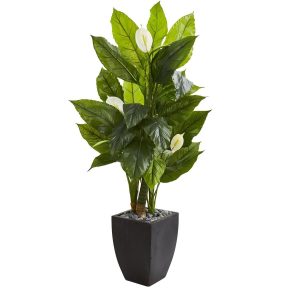 Floor Plants | 63" Spathyfillum Artificial Plant in Black Planter (Real Touch) Artificial Plants Floor Plants