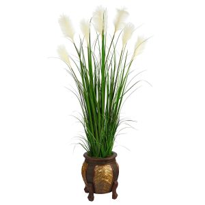 Floor Plants | 63" Wheat Plum Grass Artificial Plant in Decorative Planter Artificial Plants Floor Plants