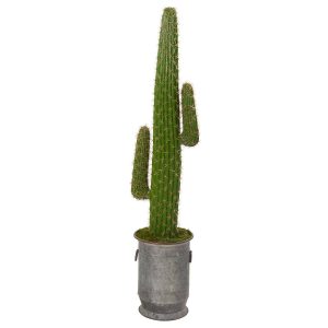 Floor Plants | 64" Cactus Artificial Plant in Copper Trimmed Metal Planter Artificial Plants Floor Plants