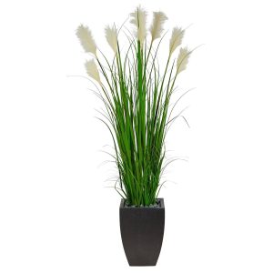 Floor Plants | 64" Wheat Plum Grass Artificial Plant in Black Planter Artificial Plants Floor Plants