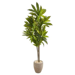 Floor Plants | 68" Dracaena Artificial Plant in Sand Colored Planter (Real Touch) Artificial Plants Dracaena Trees