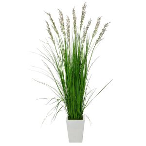 Floor Plants | 75" Grass Artificial Plant in White Metal Planter Artificial Plants Floor Plants