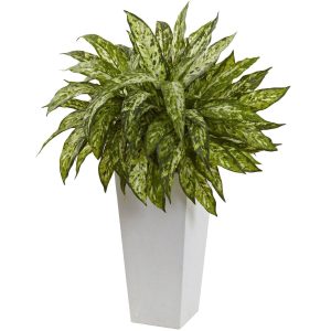 Floor Plants | Aglaonema with White Decorative Planter Artificial Plants Floor Plants