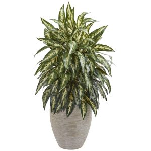 Floor Plants | Aglonema Artificial Plant in Sand Colored Planter Artificial Plants Floor Plants