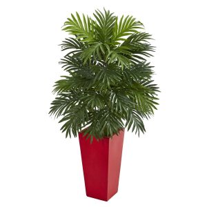 Floor Plants | Areca Palm Artificial Plant in Red Planter Artificial Plants Floor Plants