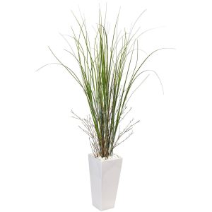 Floor Plants | Bamboo Grass in White Tower Ceramic Artificial Plants Floor Plants