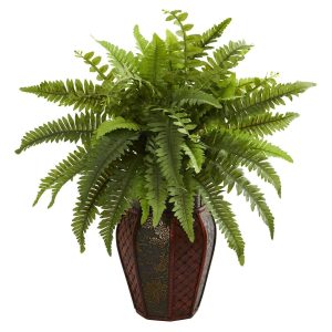 Floor Plants | Boston Fern Artificial Plant in Decorative Planter Artificial Plants Desk Plants