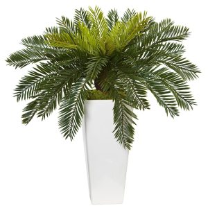 Floor Plants | Cycas in White Planter Artificial Palm Trees Artificial Palm Trees