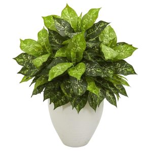 Floor Plants | Dieffenbachia Artificial Plant in White Planter Artificial Plants Floor Plants