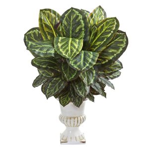 Floor Plants | Maranta Artificial Plant in White Urn Artificial Plants Floor Plants