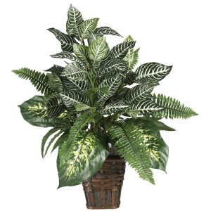 Floor Plants | Mixed Greens Zebra w/Wicker Silk Plant Artificial Plants Floor Plants