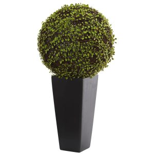 Floor Plants | Mohlenbechia Ball Artificial Plant in Black Tower Vase Artificial Plants Floor Plants