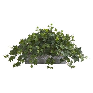 Floor Plants | Puff Ivy Artificial Plant in Stone Planter Artificial Plants Desk Plants