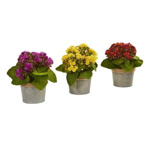 Flowering Plants | Kalanchoe Artificial Arrangements (Set of 3) Artificial Plants Desk Plants