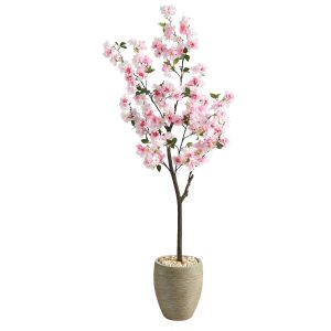 Flowering Trees | 5.5' Cherry Blossom Artificial Tree in Sand Colored Planter Artificial Trees Flowering Trees