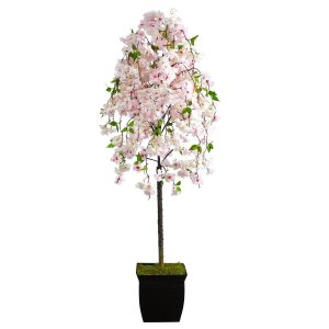 Flowering Trees | 70" Cherry Blossom Artificial Tree in Black Metal Planter Artificial Trees Flowering Trees