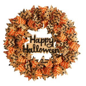 Halloween Wreaths & Garlands | 30" Halloween Burlap Ribbon Wreath Fall Wreaths & Garlands Fall Wreaths & Garlands