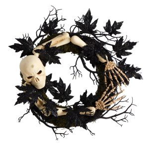 Halloween Wreaths & Garlands | 24" Halloween Skull and Bones Wreath" Artificial Wreaths Artificial Wreaths