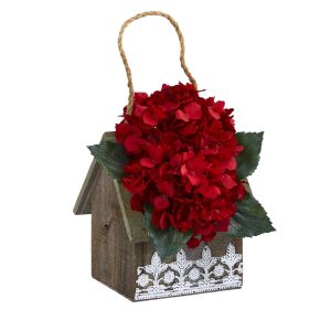 Hydrangeas | 10" Hydrangea Artificial Arrangement in Hanging Floral Design House Planter Artificial Flowers Hydrangeas