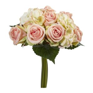 Hydrangeas | 12" Rose and Hydrangea Bouquet Artificial Flower (Set of 6) Artificial Flowers Hydrangeas