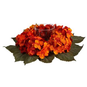 Hydrangeas | 14" Autumn Hydrangea Artificial Candelabrum Arrangement Artificial Flowers Hydrangeas