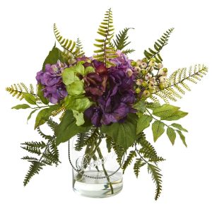 Hydrangeas | 14" Hydrangea & Berry Artificial Arrangement Artificial Flowers Hydrangeas