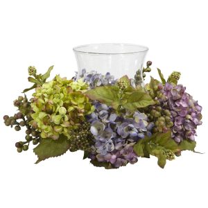 Hydrangeas | Mixed Hydrangea Candle Holder Silk Arrangement Artificial Flowers Hydrangeas