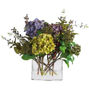 Hydrangeas | Mixed Hydrangea Rectangle Vase Silk Flower Arrangement Artificial Flowers Hydrangeas