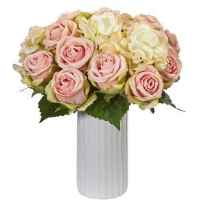 Hydrangeas | Rose and Hydrangea Artificial Arrangement in White Vase Artificial Flowers Hydrangeas