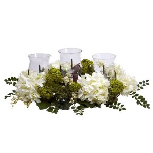 Hydrangeas | Snowball Hydrangea Triple Candle Holder Artificial Flowers Hydrangeas