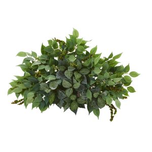 Ledge Plants | 20" Mixed Ficus and Fittonia Artificial Ledge Plant Artificial Plants Ledge Plants