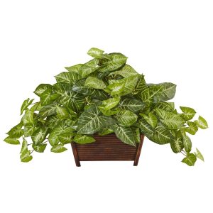 Ledge Plants | Nephthytis in Wood Planter Artificial Plants Ledge Plants