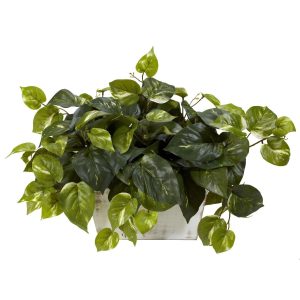 Ledge Plants | Pothos White Wash Planter Silk Plant Artificial Plants Desk Plants