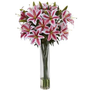 Lilies | Rubrum Lily Large Cylinder Arrangement Artificial Flowers Lilies