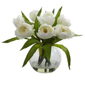 Lilies | Tulips Arrangement Vase White Artificial Flowers Lilies