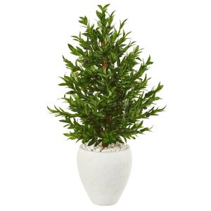 Olive Tree Collection | 3.5' Olive Cone Topiary Artificial Tree in White Planter (Indoor/Outdoor) Artificial Trees Olive Tree Collection