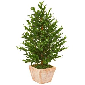 Olive Tree Collection | 35" Olive Cone Topiary Artificial Tree in Terra Cotta Planter(Indoor/Outdoor) Artificial Trees Olive Tree Collection