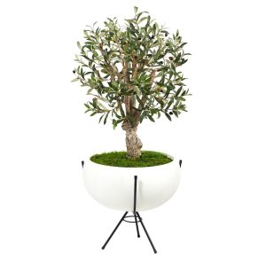 Olive Tree Collection | 3’ Olive Artificial Tree in White Planter with Metal Stand Artificial Trees Olive Tree Collection