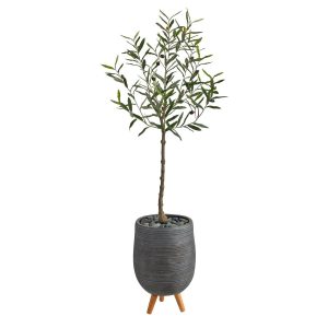 Olive Tree Collection | 4.5' Artificial Olive Tree in Gray Planter with Stand Artificial Trees Olive Tree Collection